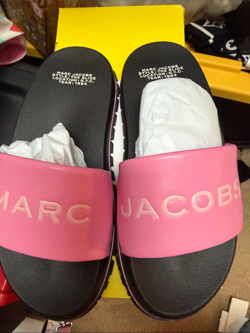 Marc Jacobs Pink Logo Strap Slide Sandals